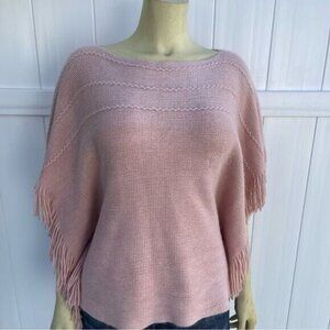 La Je Pink Sweater with Fringe One Size